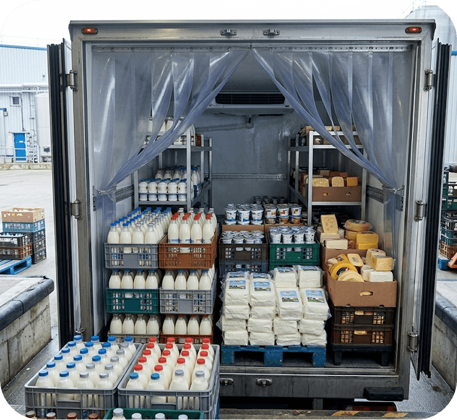 Dairy and milk products prepared for temperature-controlled logistics
