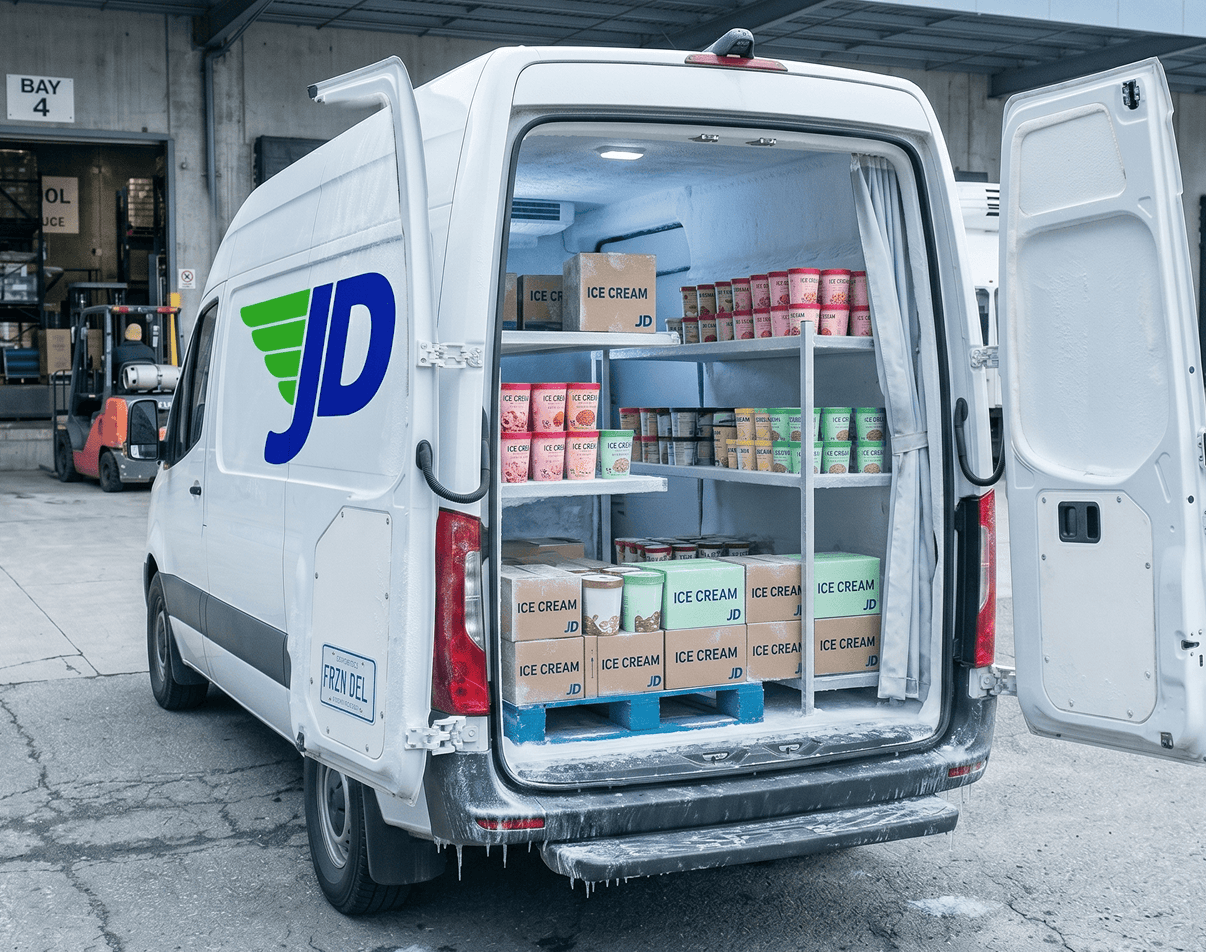 Just Deliveries temperature-controlled truck for frozen food transport in Bangalore